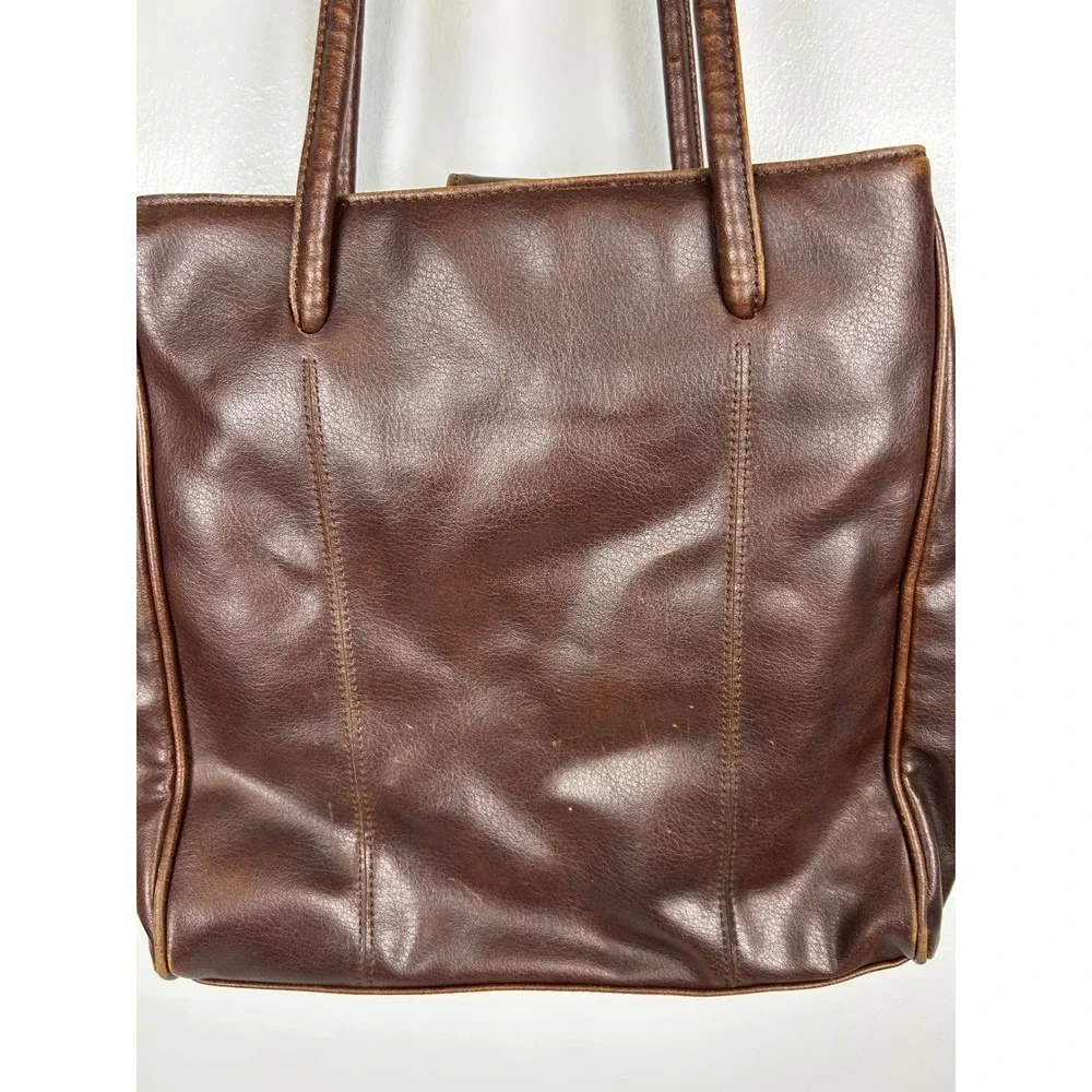 Nine West Brown Faux Leather Shoulder Bag Tote Purse 90s Y2K Neutral Fall Earthy